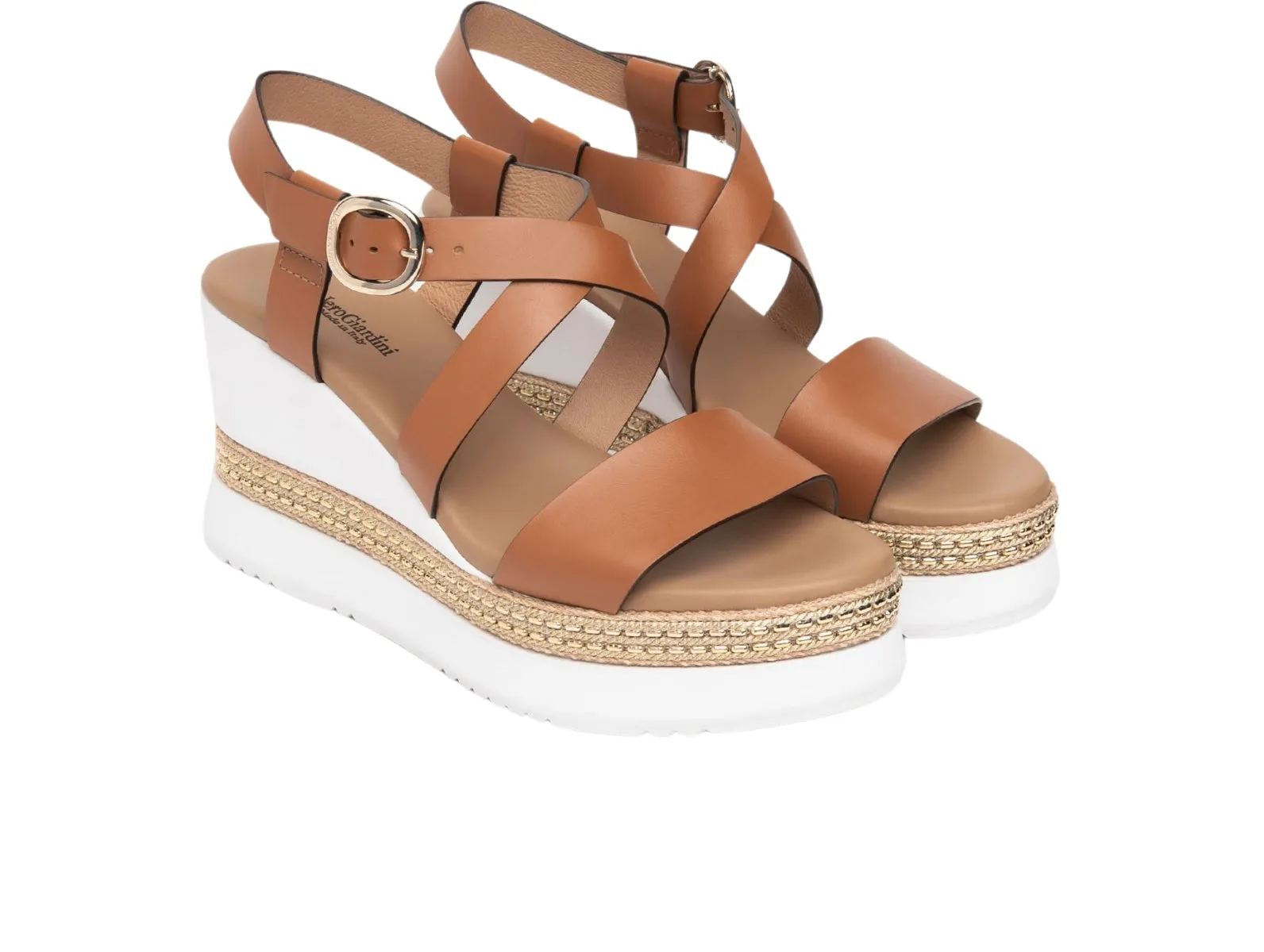 NeroGiardini E513550D – Tan Leather Wedge Sandal
