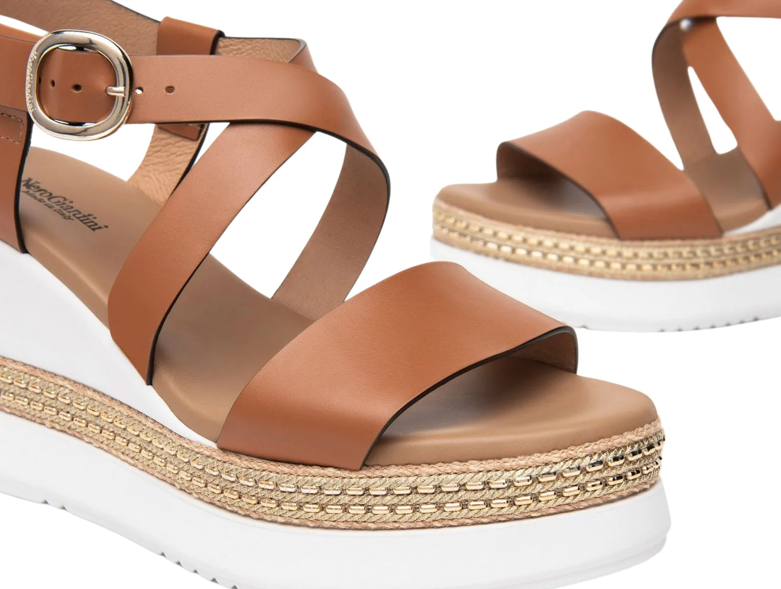 NeroGiardini E513550D – Tan Leather Wedge Sandal