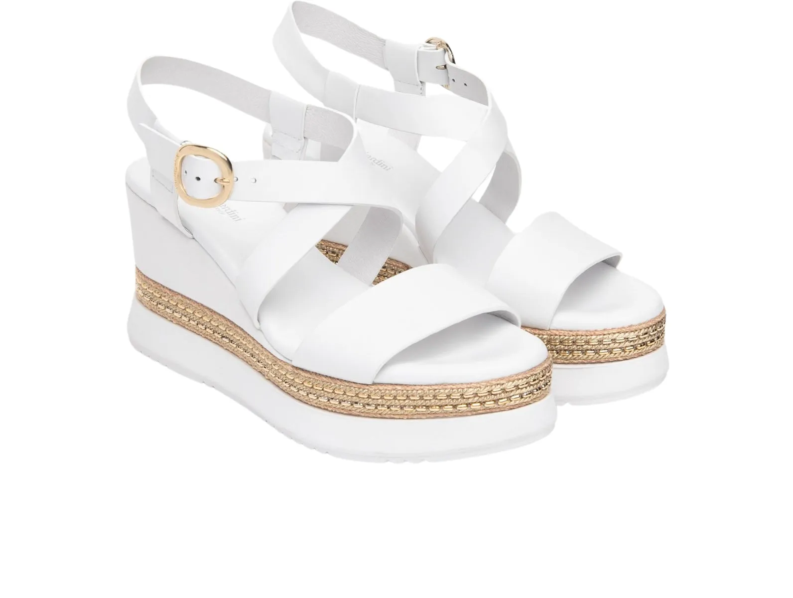 NeroGiardini E513550D – White Leather Wedge Sandal