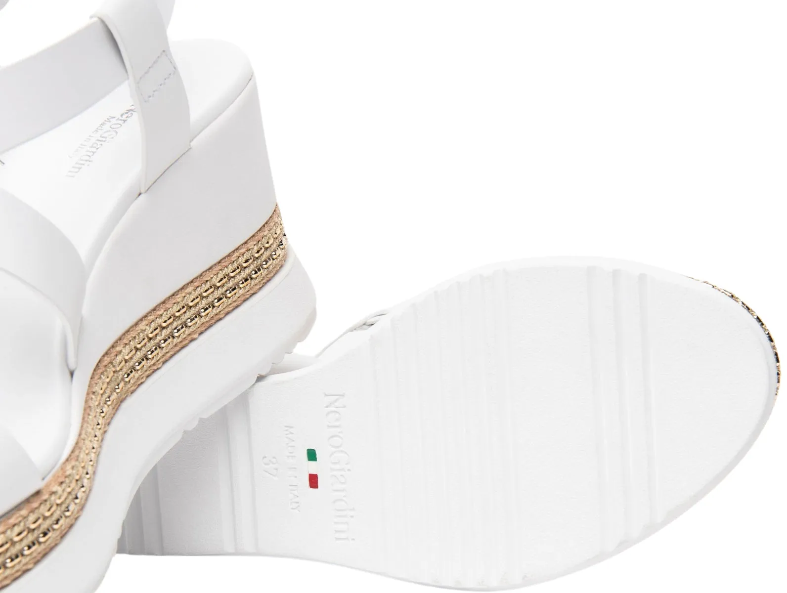 NeroGiardini E513550D – White Leather Wedge Sandal